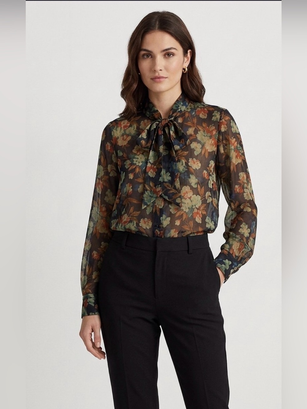 Polo Ralph Lauren 100% Silk Floral Blouse Size 2 Sheer Layered Peasant Long Slee